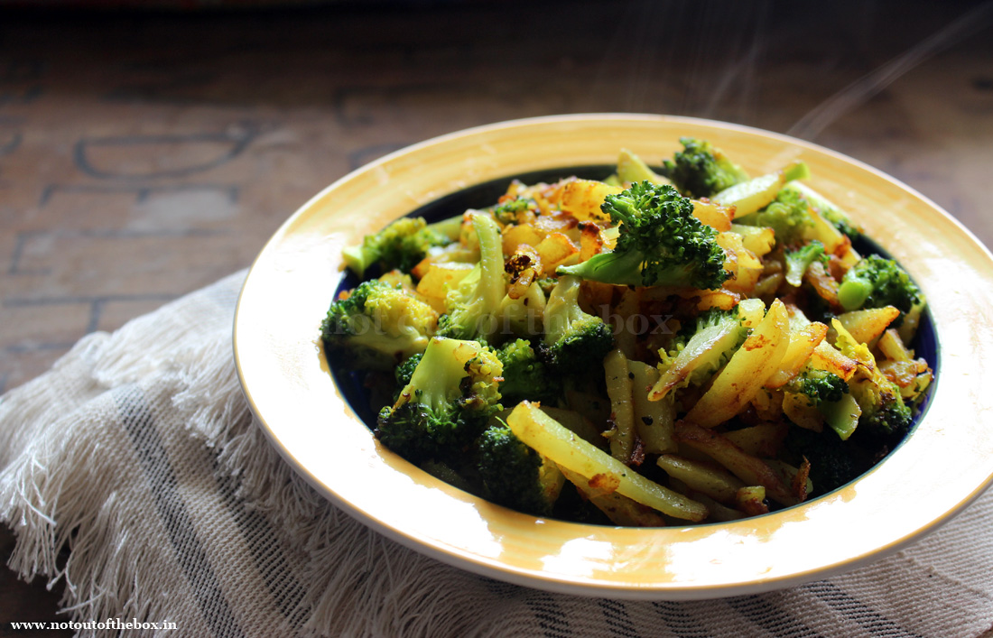 Stir Fried Potatoes with Broccoli/Aloo Broccoli Bhaja