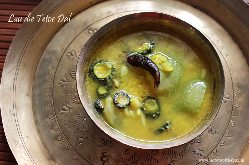 Lau die Tetor Dal / Yellow Moong Dal cooked with Bitter gourd and Bottle gourd