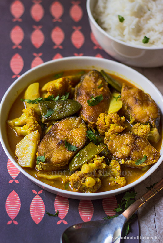 Gurjali Macher Jhol / Indian Salmon Fish Curry with Veggies