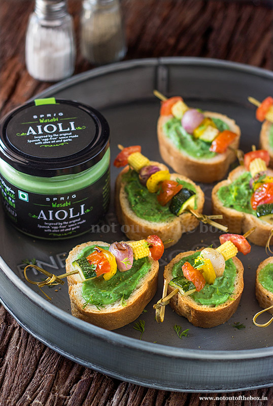 Aioli Bruschetta with Grilled Vegetable Skewers