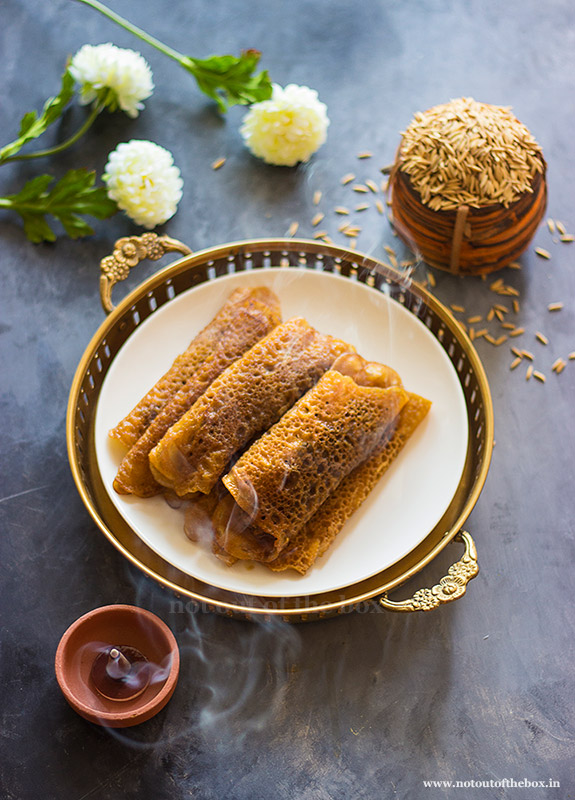 Patishapta/Bengali sweet Crepes with Jaggery-Coconut filling