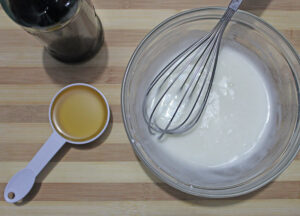 Yogurt-sugar mixture, vanilla extract and oil 