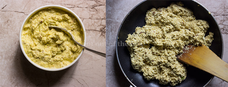 Grated coconut+seeds of pointed gourd and the final stuffing mixture for Pointed Gourds